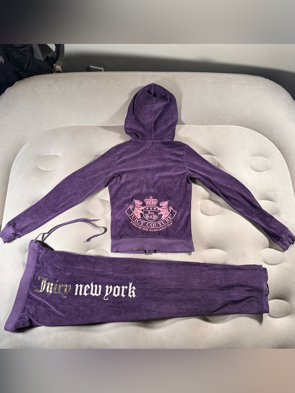 Juicy Couture Plum Purple Embroidered Velour Track Suit Small Y2K USA Made Rare
